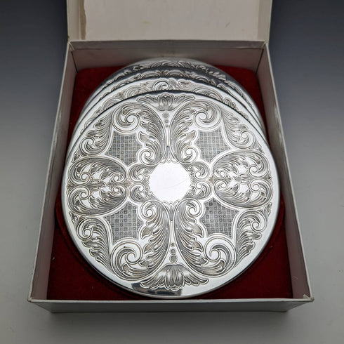 British Vintage Silver Plated Table Mat Set of 4 Paper Boxed